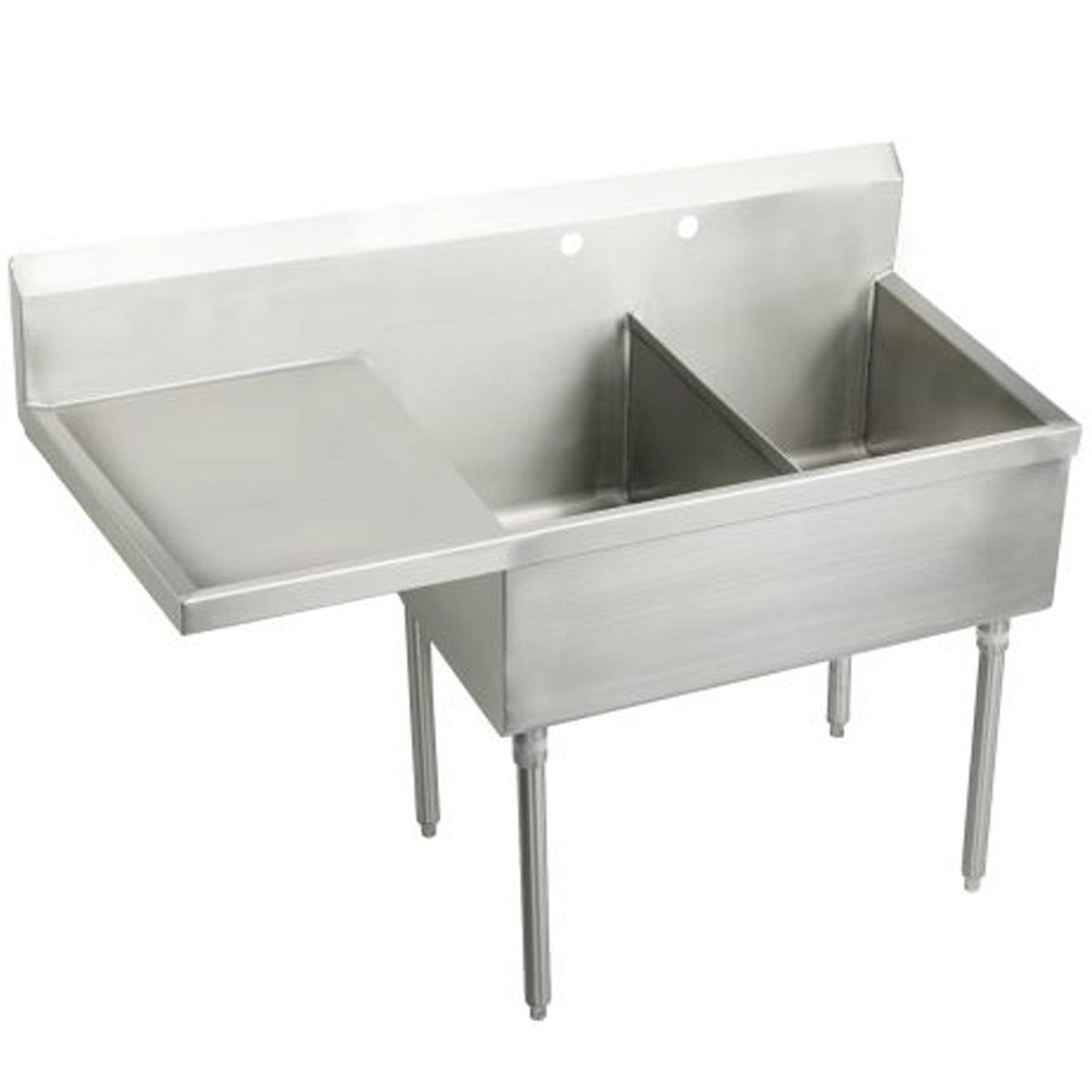 Elkay Weldbilt Stainless Steel 61-1/2" x 27-1/2" x 14" Floor Mount Double Compartment 2-Hole Scullery Sink w/Left Drainboard