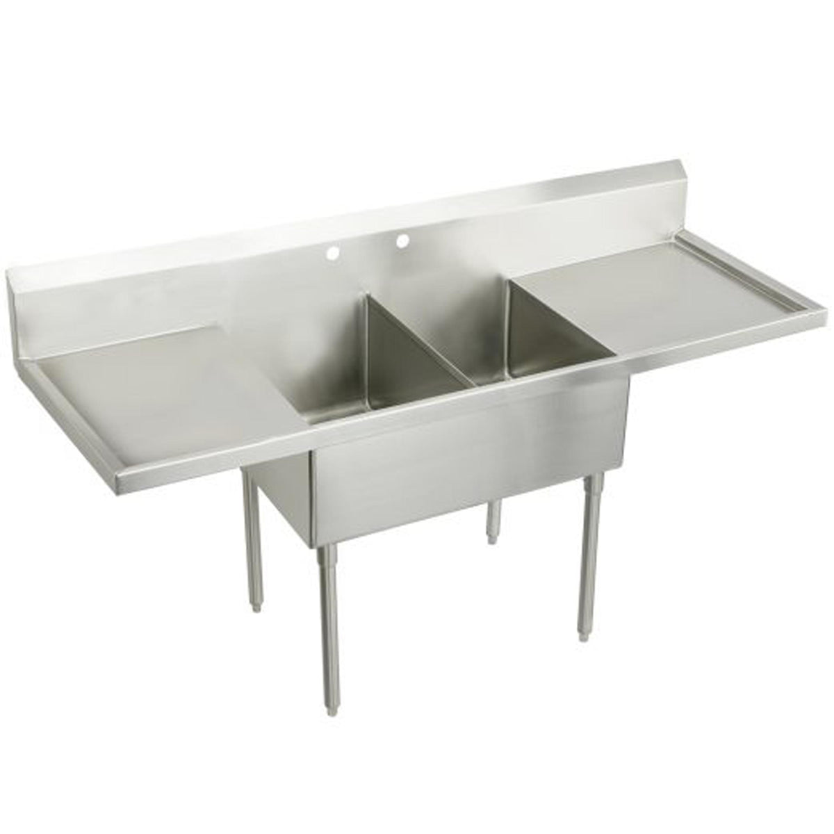 Elkay Weldbilt Stainless Steel 108" x 27-1/2" x 14" Floor Mount Double Compartment 2-Hole Scullery Sink w/L&R Drainboards