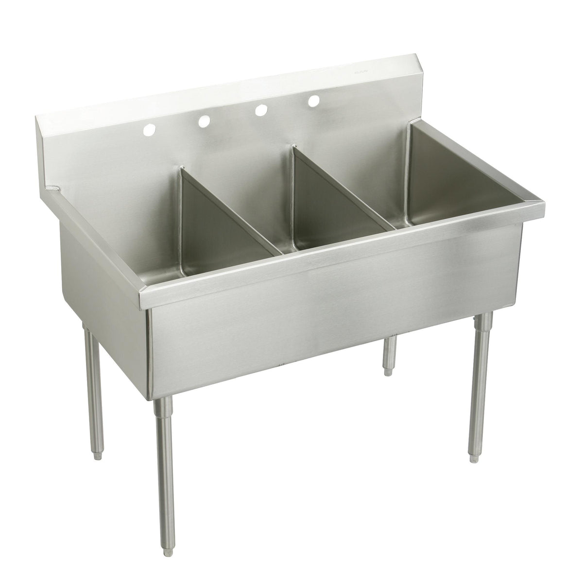 Elkay Weldbilt Stainless Steel 48" x 27-1/2" x 14" Floor Mount Triple Compartment 4-Hole Scullery Sink