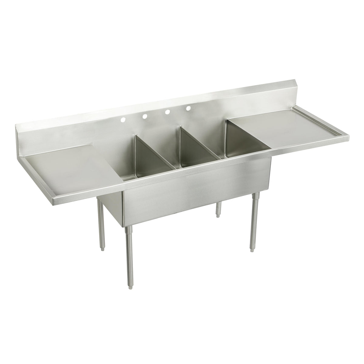 Elkay Weldbilt Stainless Steel 108" x 27-1/2" x 14" Floor Mount Triple Compartment 2-Hole Scullery Sink w/L&R Drainboards