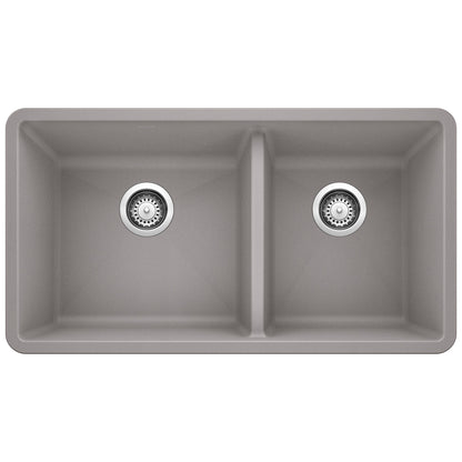 BLANCO 441130 Precis 1-3/4 Double Bowl Kitchen Sink - Metallic Gray