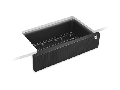KOHLER K-25788 Cairn 34" undermount single-bowl farmhouse kitchen sink with fluted design