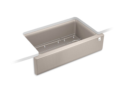 KOHLER K-25788 Cairn 34" undermount single-bowl farmhouse kitchen sink with fluted design