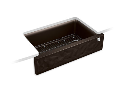 KOHLER K-29825 Cairn 34" undermount single-bowl farmhouse kitchen sink with faceted design