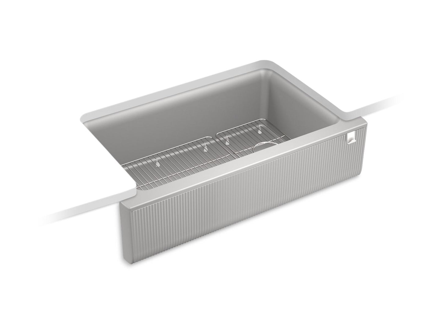 KOHLER K-25788 Cairn 34" undermount single-bowl farmhouse kitchen sink with fluted design