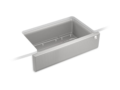 KOHLER K-25788 Cairn 34" undermount single-bowl farmhouse kitchen sink with fluted design