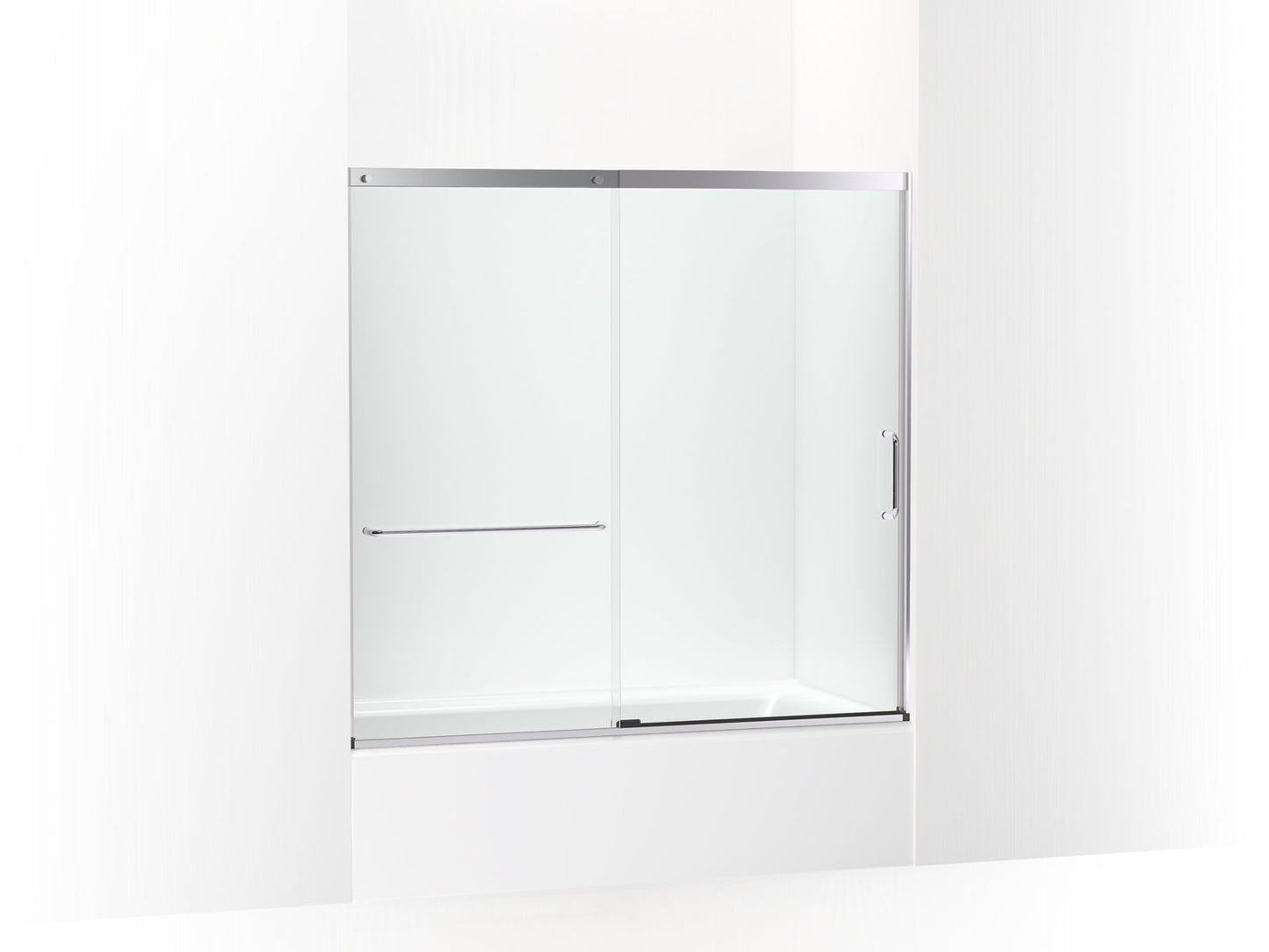 KOHLER K-707618-8L Elate Sliding bath door, 56-3/4" H x 56-1/4 - 59-5/8" W with heavy 5/16" thick Crystal Clear glass