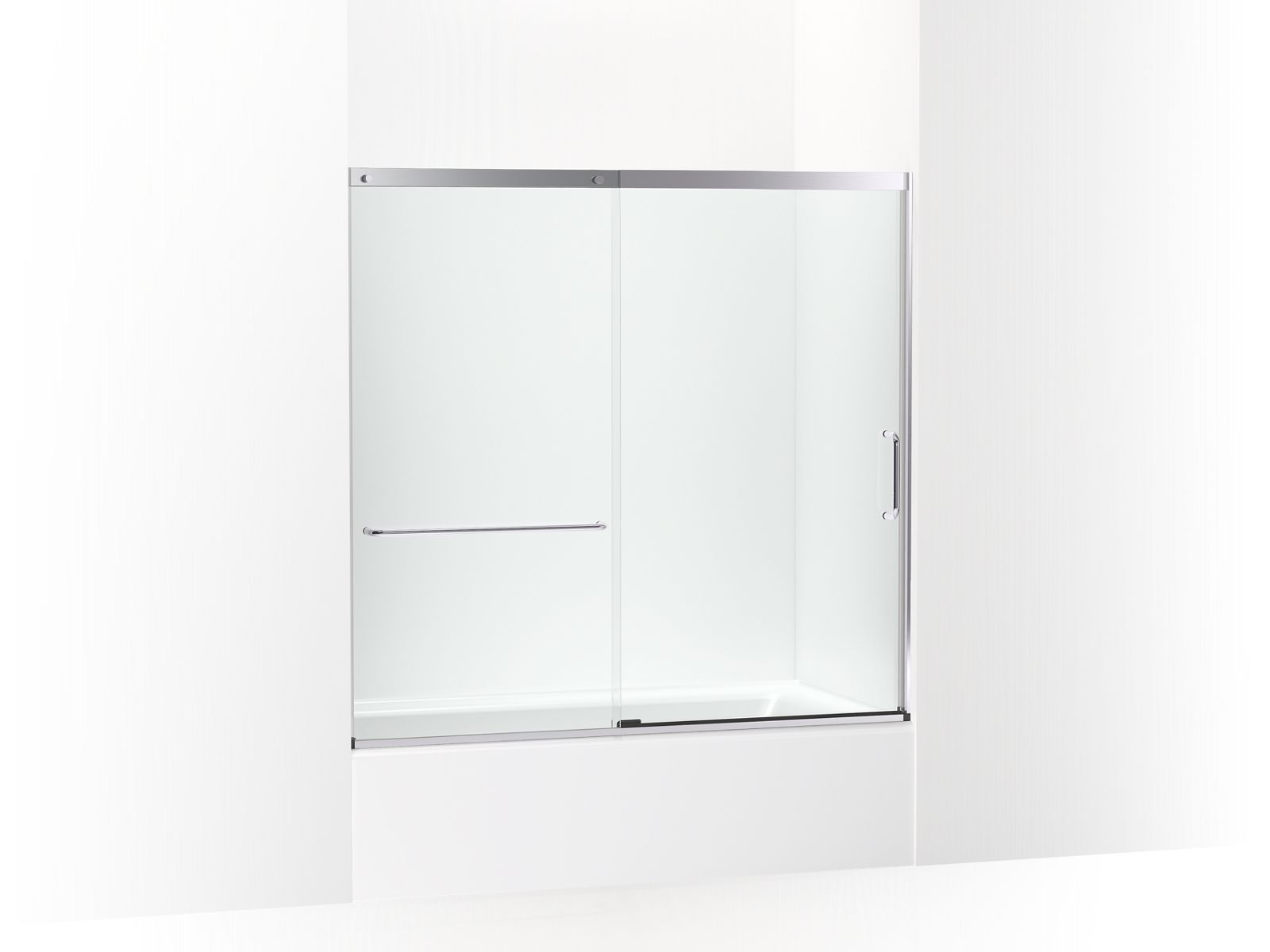 KOHLER K-707618-8L Elate Sliding bath door, 56-3/4" H x 56-1/4 - 59-5/8" W with heavy 5/16" thick Crystal Clear glass