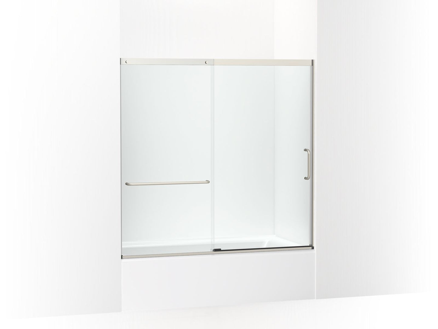 KOHLER K-707618-8L Elate Sliding bath door, 56-3/4" H x 56-1/4 - 59-5/8" W with heavy 5/16" thick Crystal Clear glass