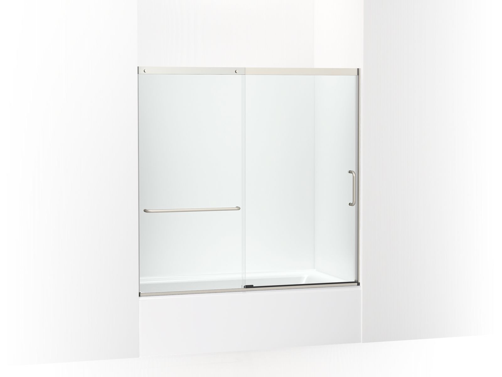 KOHLER K-707618-8L Elate Sliding bath door, 56-3/4" H x 56-1/4 - 59-5/8" W with heavy 5/16" thick Crystal Clear glass