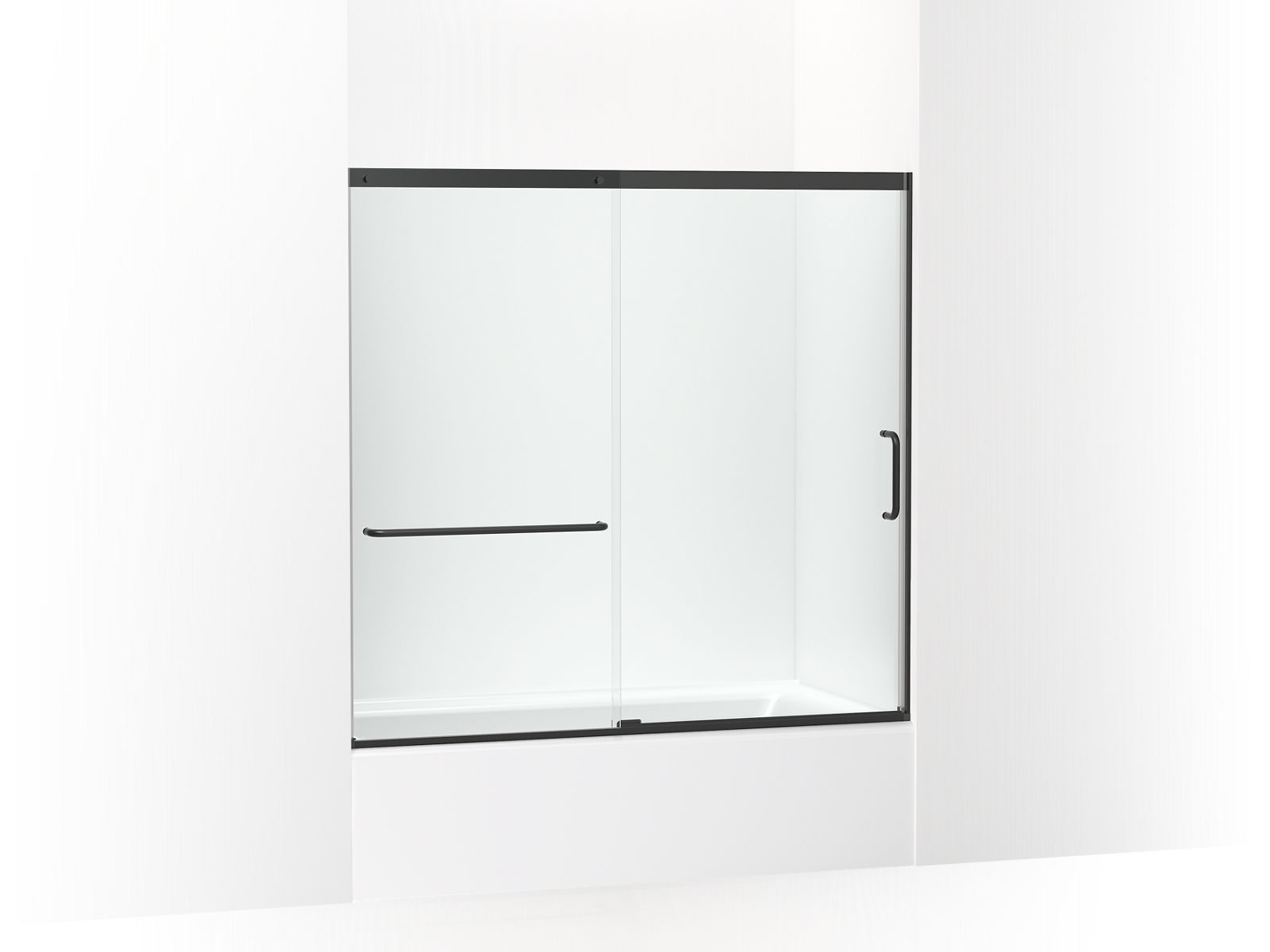 KOHLER K-707618-8L Elate Sliding bath door, 56-3/4" H x 56-1/4 - 59-5/8" W with heavy 5/16" thick Crystal Clear glass