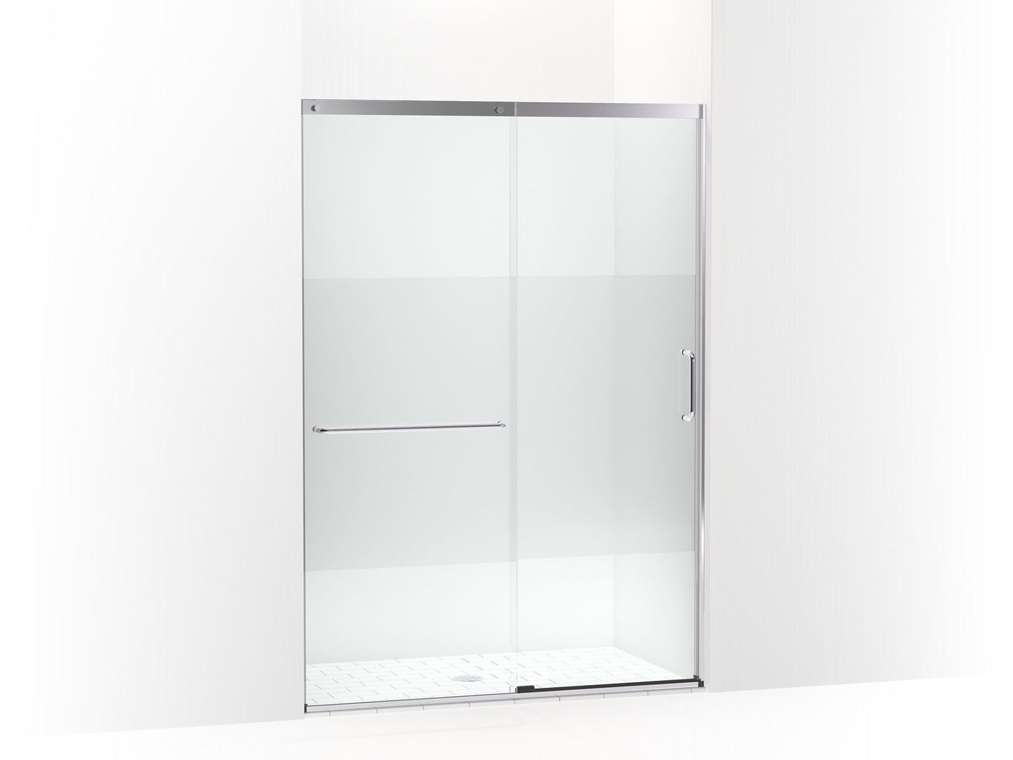KOHLER K-707614-8G81 Elate Sliding shower door, 75-1/2" H x 50-1/4 - 53-5/8" W, with heavy 5/16" thick Crystal Clear glass with privacy band