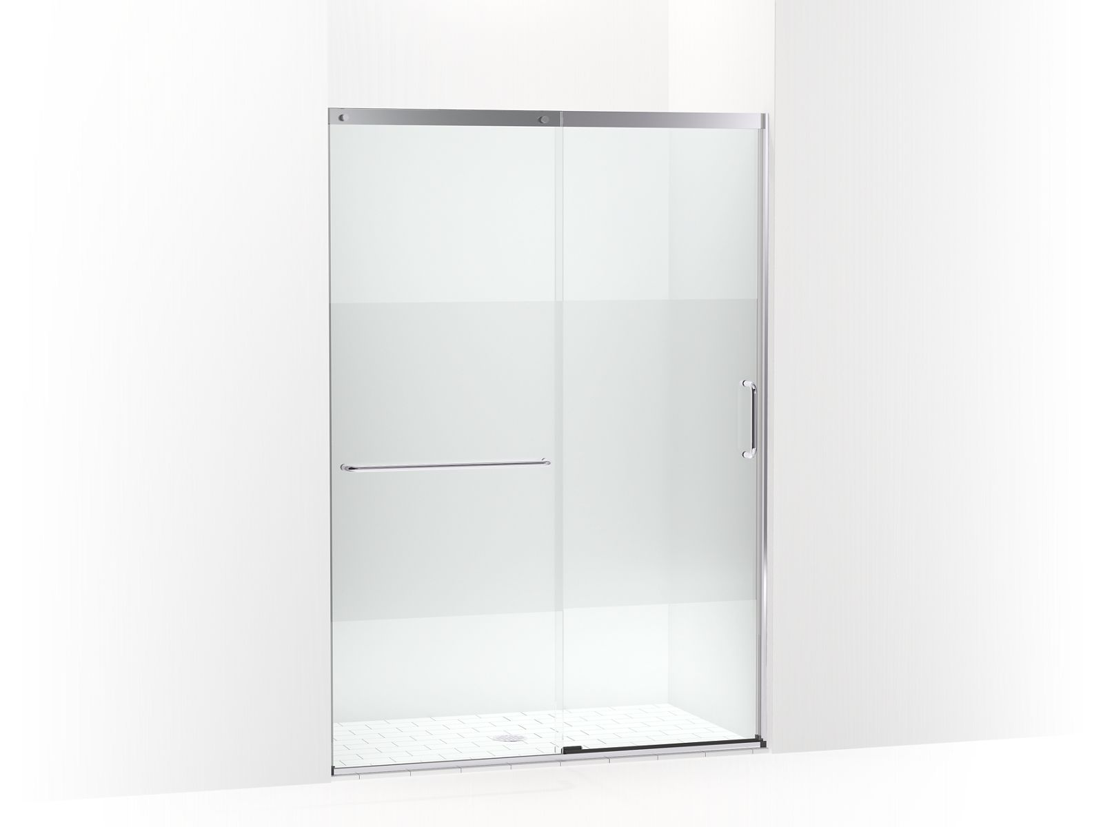 KOHLER K-707614-8G81 Elate Sliding shower door, 75-1/2" H x 50-1/4 - 53-5/8" W, with heavy 5/16" thick Crystal Clear glass with privacy band