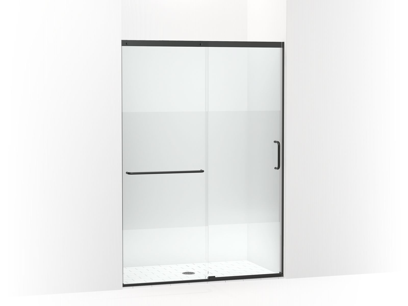 KOHLER K-707614-8G81 Elate Sliding shower door, 75-1/2" H x 50-1/4 - 53-5/8" W, with heavy 5/16" thick Crystal Clear glass with privacy band