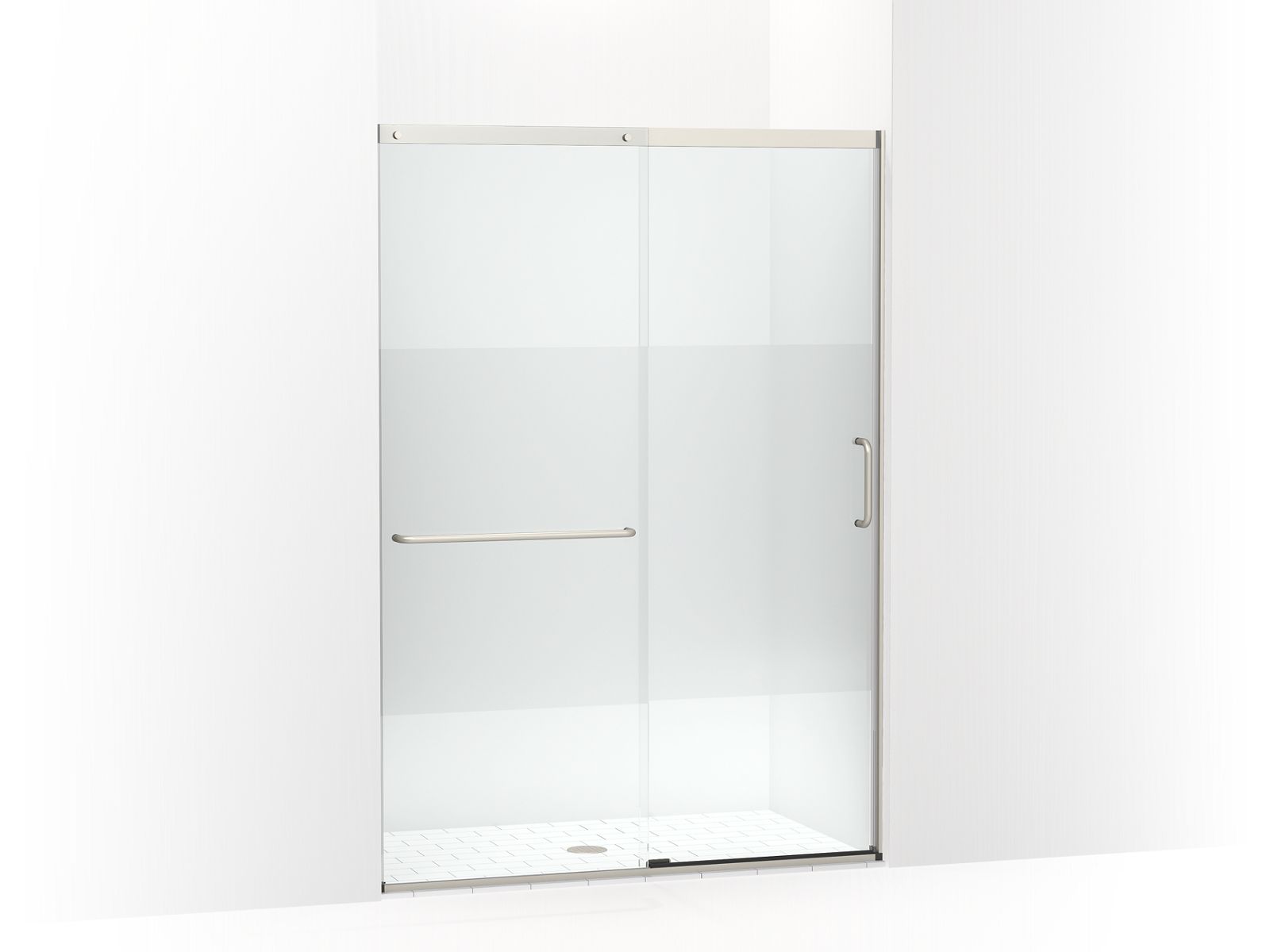 KOHLER K-707614-8G81 Elate Sliding shower door, 75-1/2" H x 50-1/4 - 53-5/8" W, with heavy 5/16" thick Crystal Clear glass with privacy band