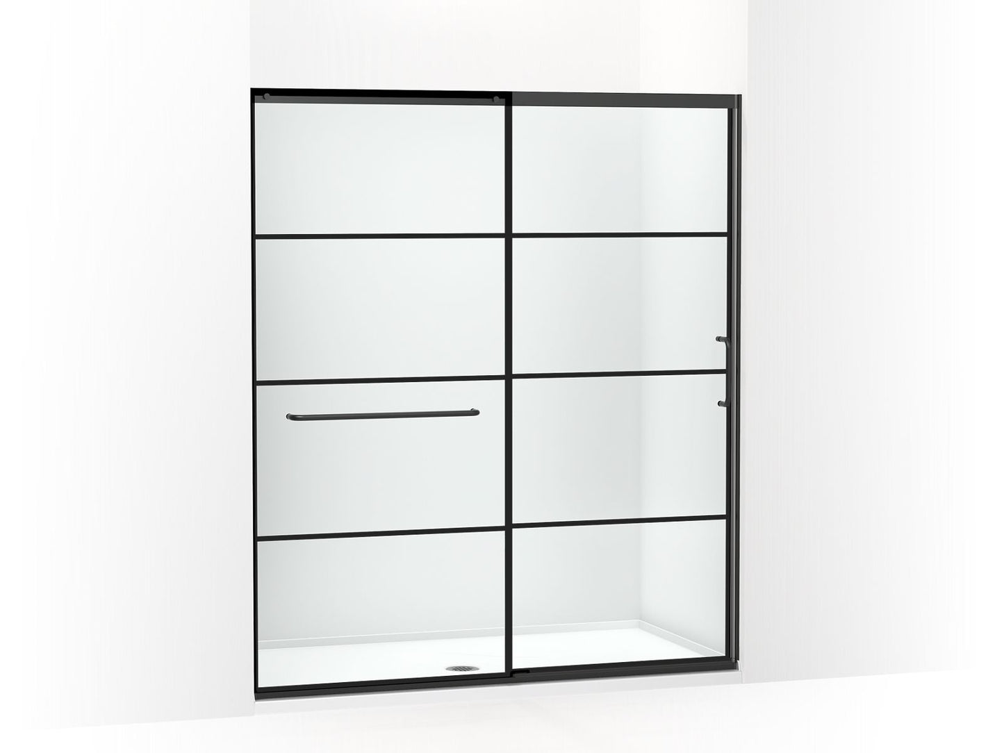 KOHLER K-707616-8G79 Elate Sliding shower door, 75-1/2" H x 62-1/4 - 65-5/8" W, with heavy 5/16" thick Crystal Clear glass with rectangular grille pattern