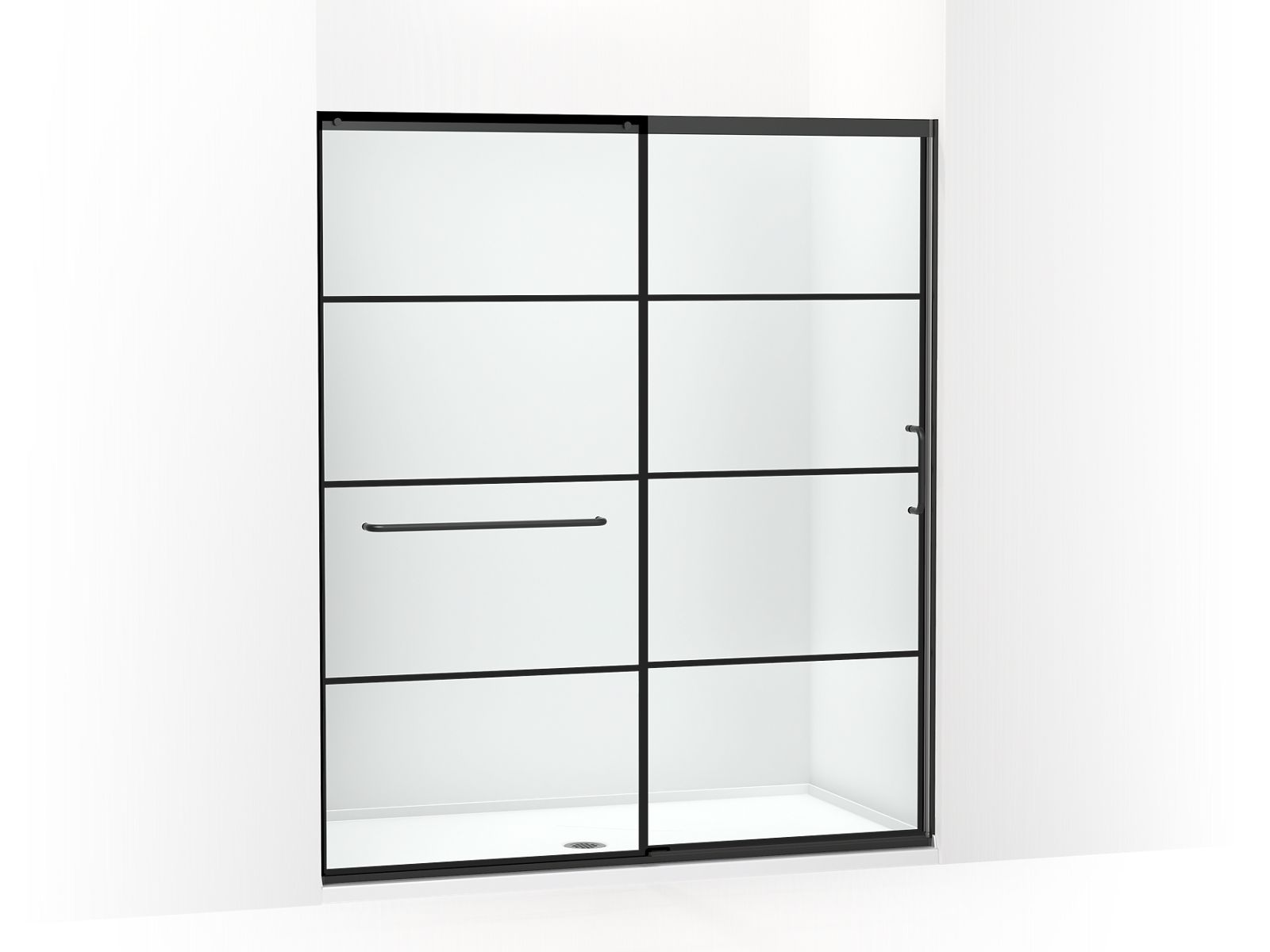 KOHLER K-707616-8G79 Elate Sliding shower door, 75-1/2" H x 62-1/4 - 65-5/8" W, with heavy 5/16" thick Crystal Clear glass with rectangular grille pattern