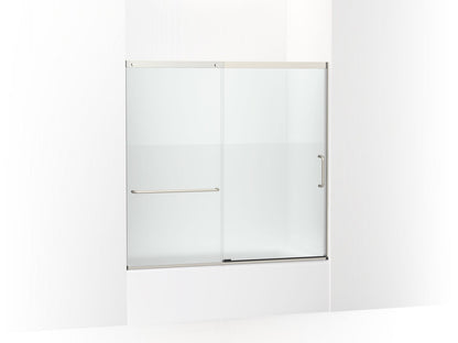 KOHLER K-707618-8G81 Elate Sliding bath door, 56-3/4" H x 56-1/4 - 59-5/8" W with heavy 5/16" thick Crystal Clear glass with privacy band