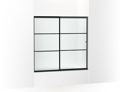 KOHLER K-707609-6G80 Elate Sliding bath door, 56-3/4" H x 56-1/4 - 59-5/8" W, with 1/4" thick Frosted glass with rectangular grille pattern