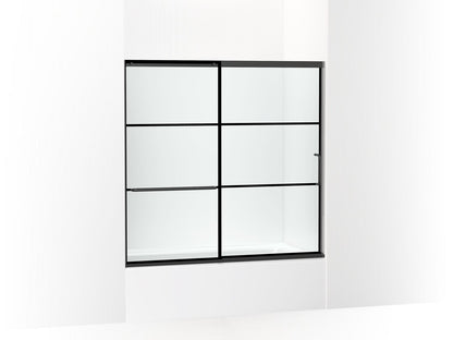 KOHLER K-707609-6G79 Elate Sliding bath door, 56-3/4" H x 56-1/4 - 59-5/8" W, with 1/4" thick Crystal Clear glass with rectangular grille pattern