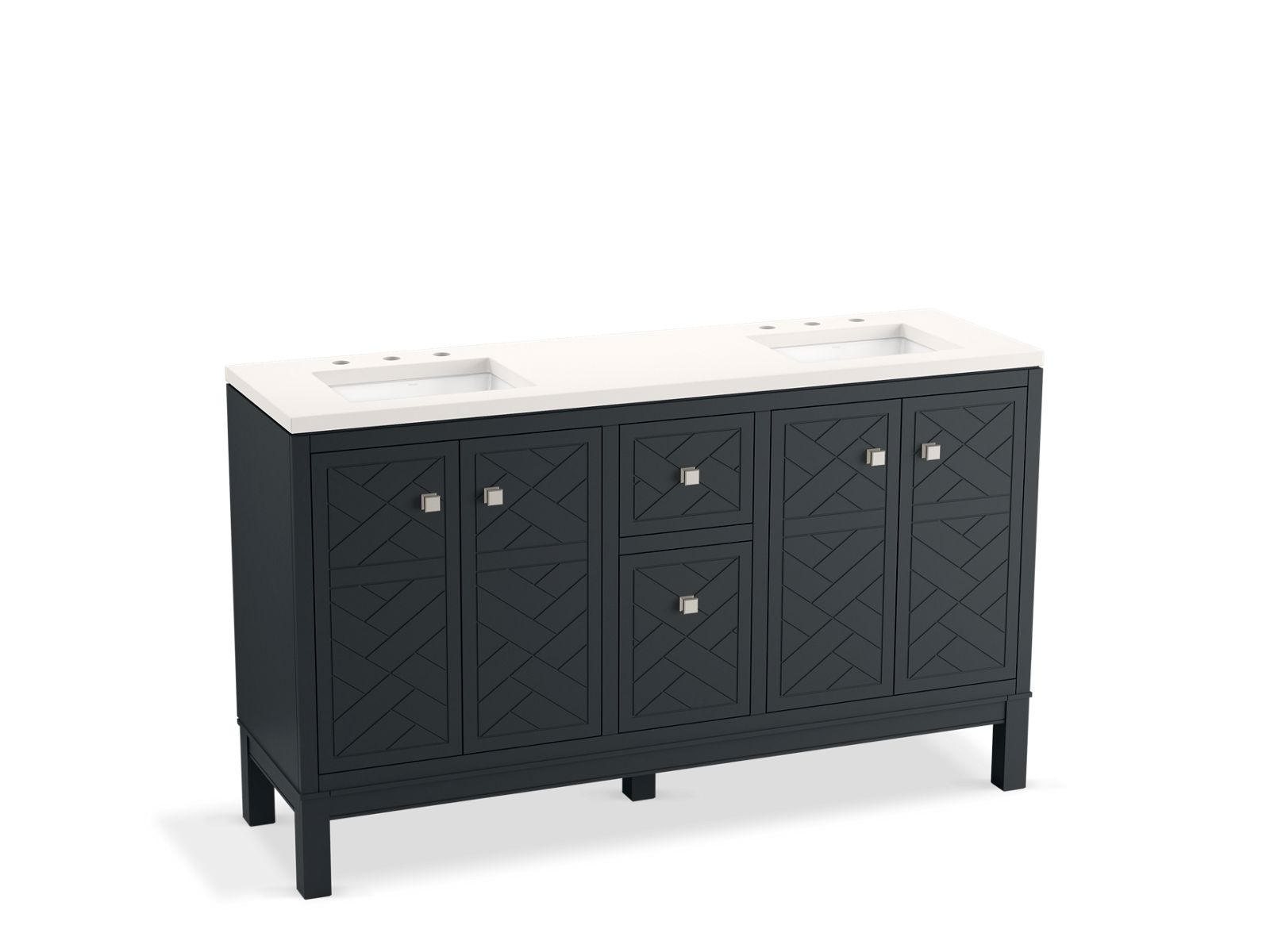 KOHLER K-33532-ASB Beauxline 60" bathroom vanity cabinet with sinks and quartz top