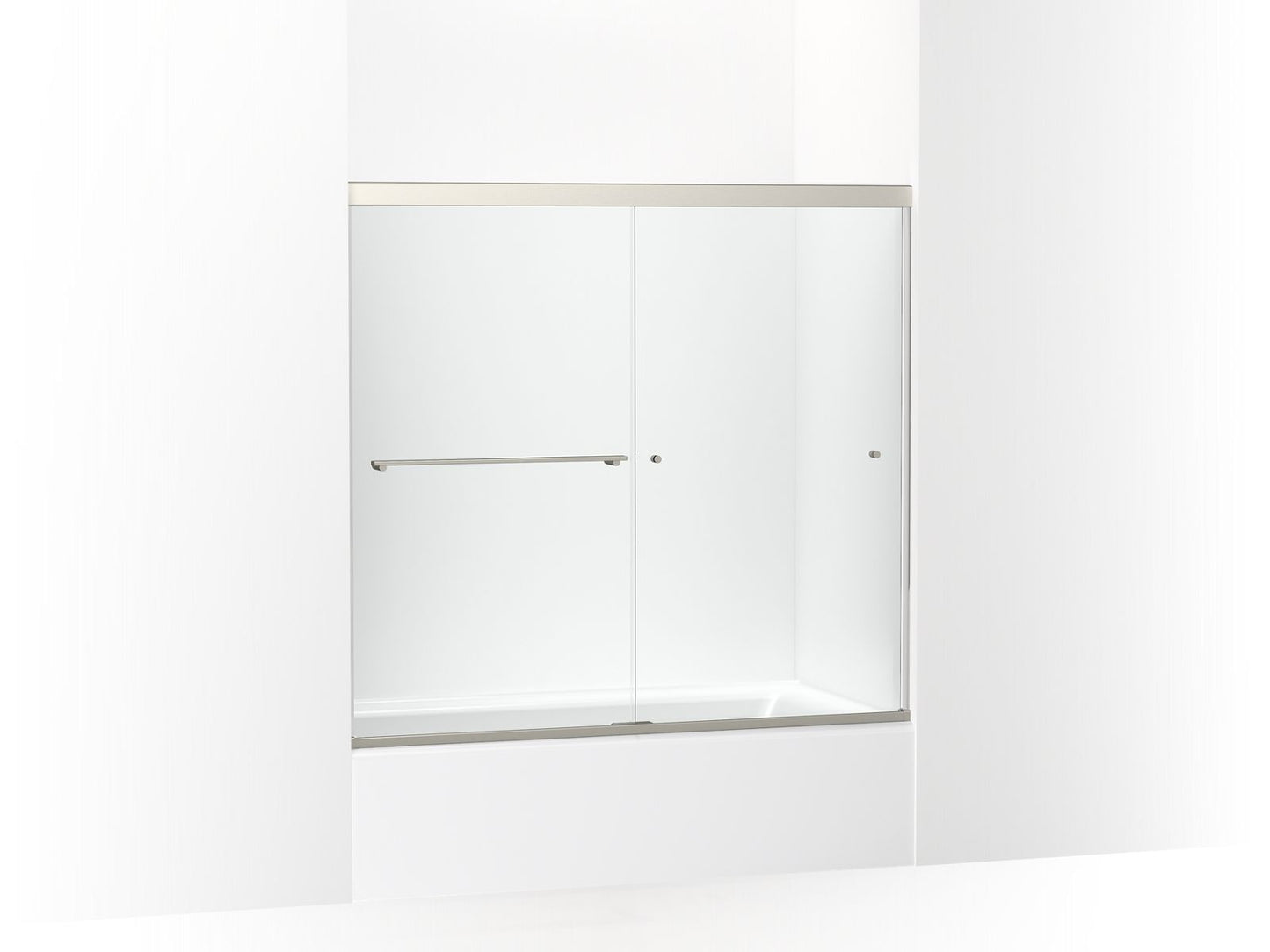 KOHLER K-707001-L Revel Sliding bath door, 55-1/2" H x 56-5/8 - 59-5/8" W, with 5/16" thick Crystal Clear glass