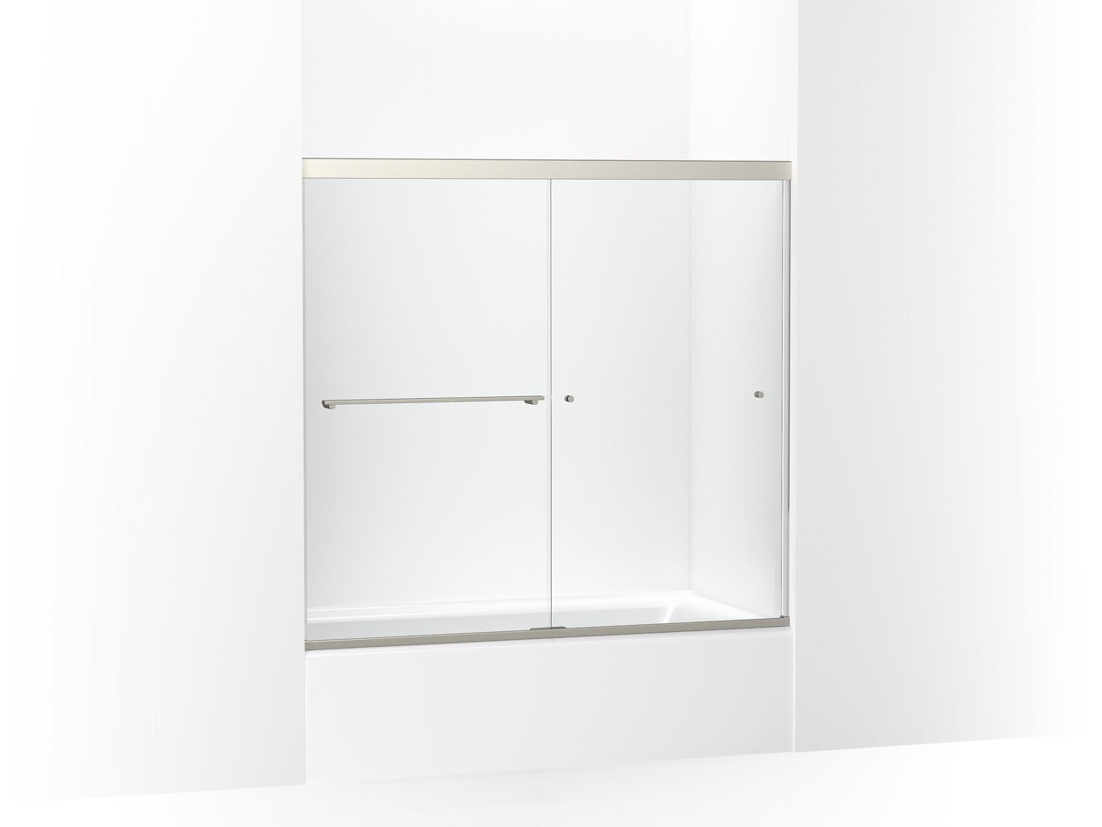 KOHLER K-707001-L Revel Sliding bath door, 55-1/2" H x 56-5/8 - 59-5/8" W, with 5/16" thick Crystal Clear glass