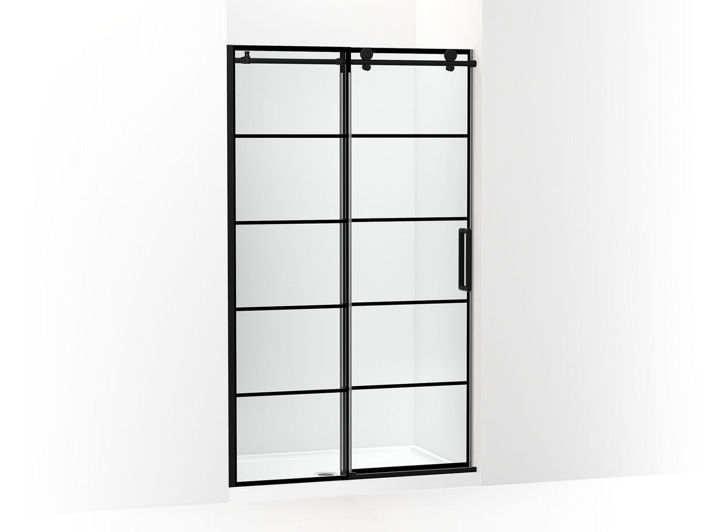KOHLER K-701695-G79 Composed Sliding shower door, 78" H x 44-1/8 - 47-7/8" W, with 3/8" thick Crystal Clear glass with rectangular grille pattern