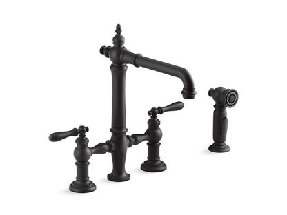 KOHLER K-76519-4 Artifacts Two-hole bridge kitchen sink faucet with side sprayer