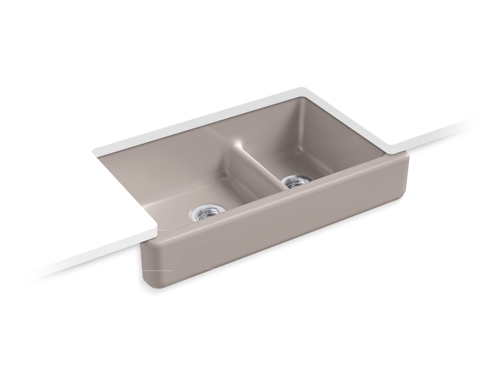 KOHLER K-6426 Whitehaven Smart Divide 35-1/2" undermount double-bowl farmhouse kitchen sink with short apron