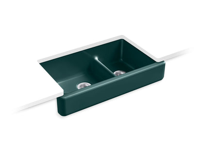 KOHLER K-6426 Whitehaven Smart Divide 35-1/2" undermount double-bowl farmhouse kitchen sink with short apron