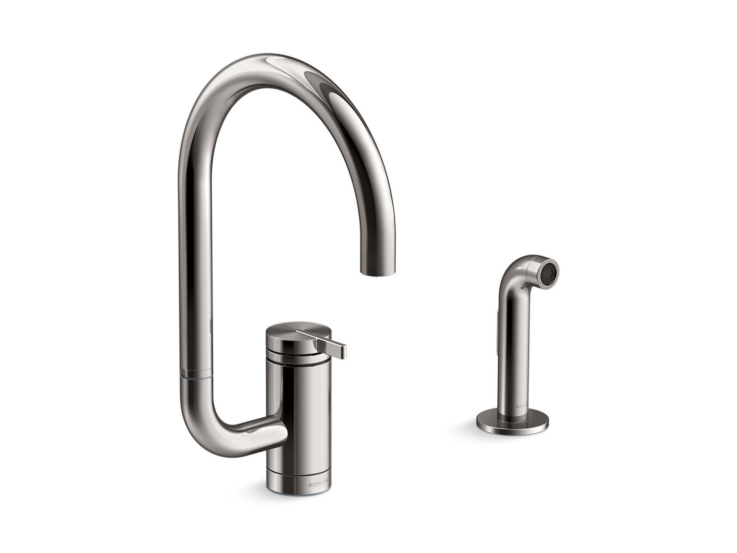 KOHLER K-28272 Components Single-handle kitchen sink faucet with two-function extended-reach spout and side sprayer
