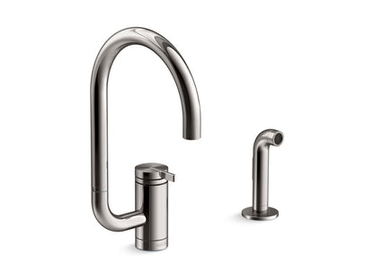 KOHLER K-28272 Components Single-handle kitchen sink faucet with two-function extended-reach spout and side sprayer