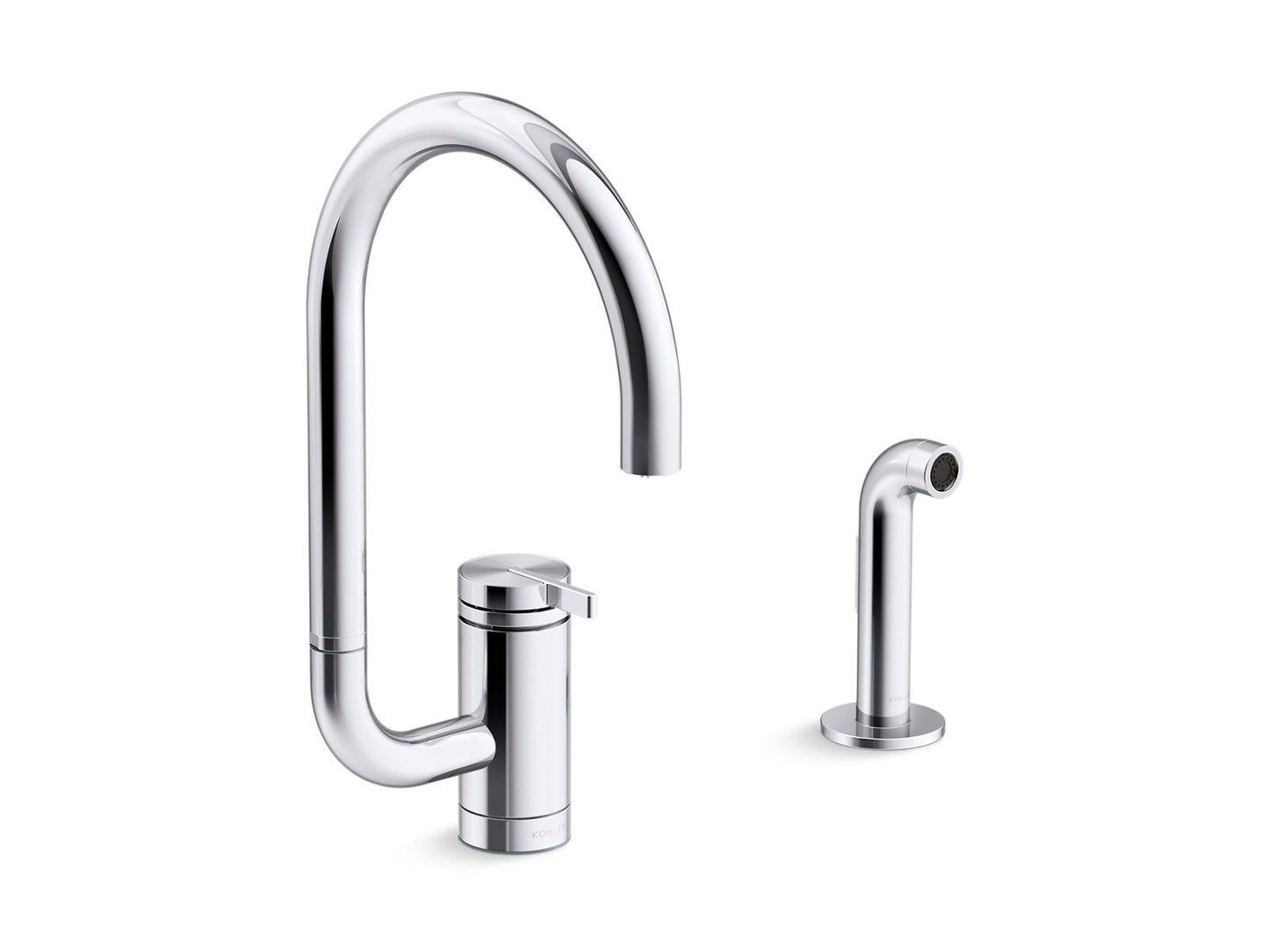 KOHLER K-28272 Components Single-handle kitchen sink faucet with two-function extended-reach spout and side sprayer