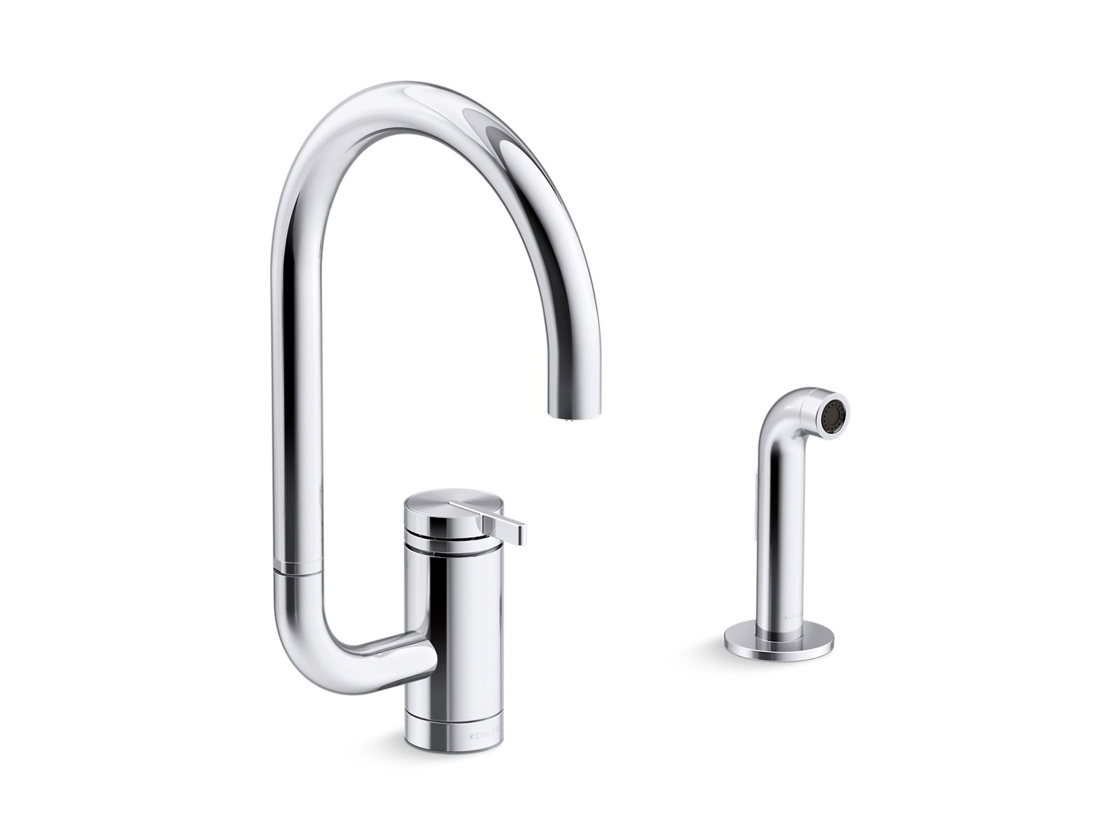 KOHLER K-28272 Components Single-handle kitchen sink faucet with two-function extended-reach spout and side sprayer
