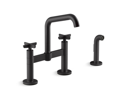 KOHLER Billet™ Two-hole bridge kitchen sink faucet with side sprayer