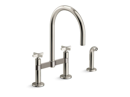 KOHLER Billet™ Two-hole bridge kitchen sink faucet with side sprayer