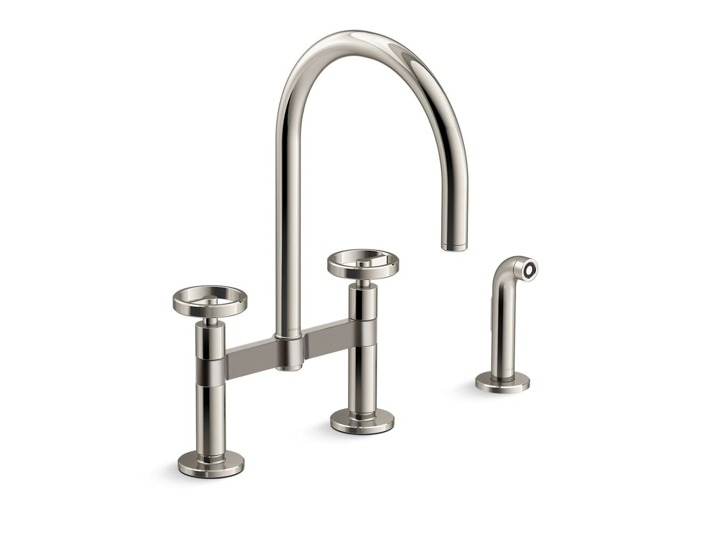 KOHLER Billet™ Two-hole bridge kitchen sink faucet with side sprayer