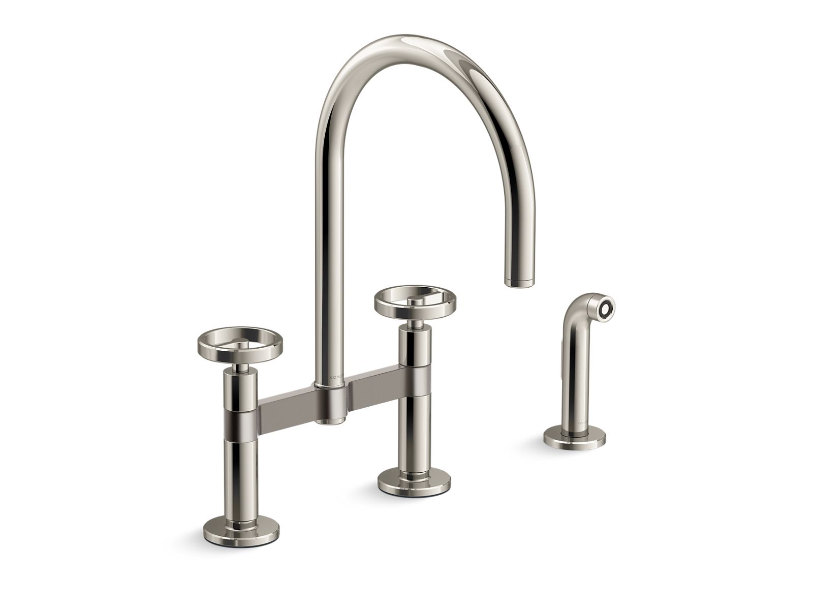 KOHLER Billet™ Two-hole bridge kitchen sink faucet with side sprayer