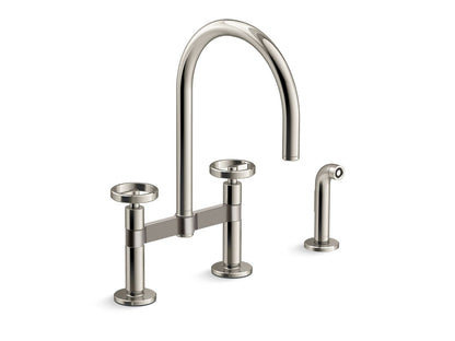 KOHLER Billet™ Two-hole bridge kitchen sink faucet with side sprayer