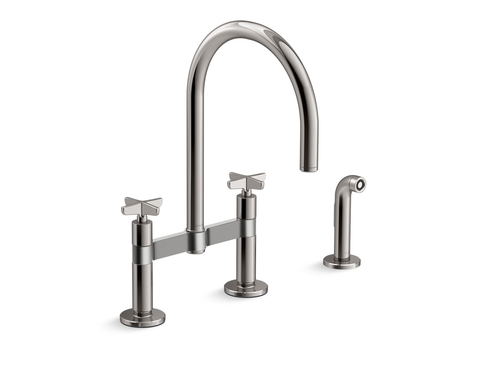KOHLER Billet™ Two-hole bridge kitchen sink faucet with side sprayer