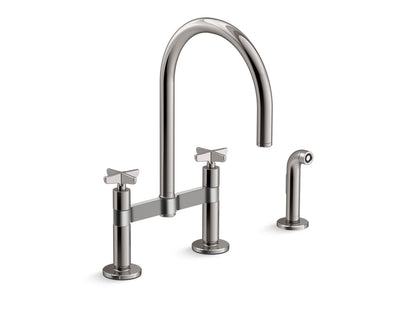 KOHLER Billet™ Two-hole bridge kitchen sink faucet with side sprayer