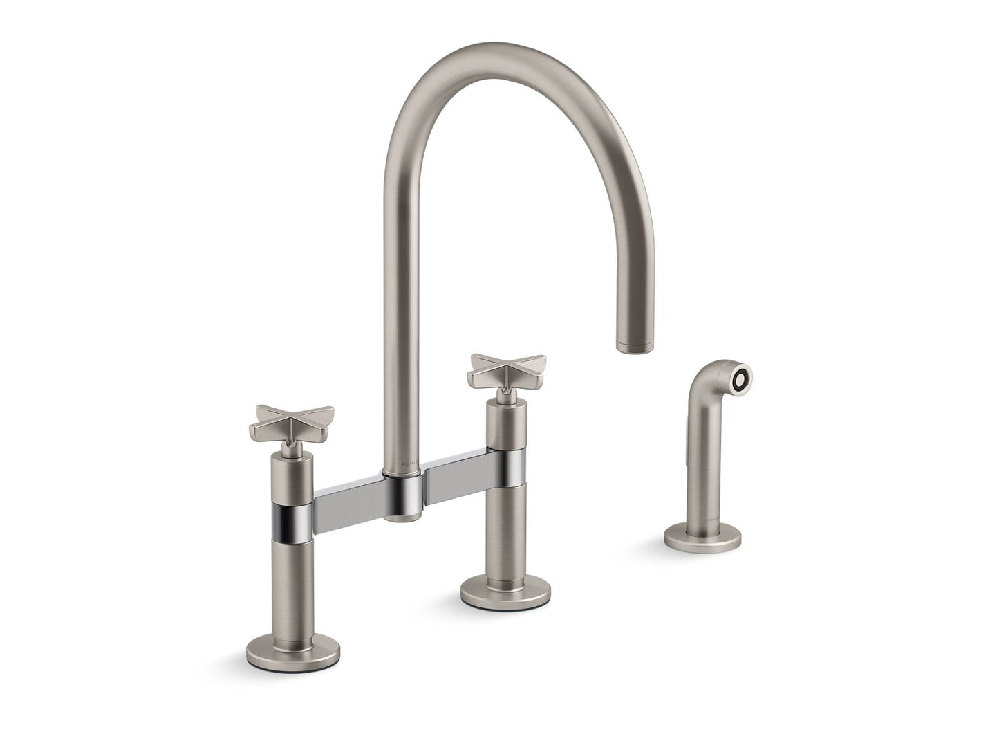 KOHLER Billet™ Two-hole bridge kitchen sink faucet with side sprayer