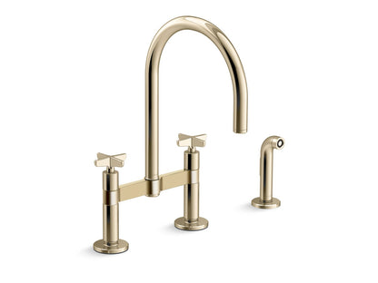 KOHLER Billet™ Two-hole bridge kitchen sink faucet with side sprayer