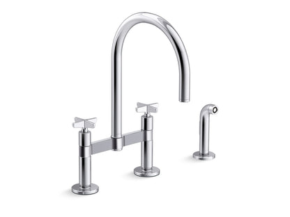 KOHLER Billet™ Two-hole bridge kitchen sink faucet with side sprayer