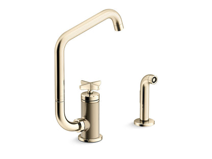 KOHLER Billet™ Single-handle bar sink faucet with two-function extended-reach spout and side sprayer