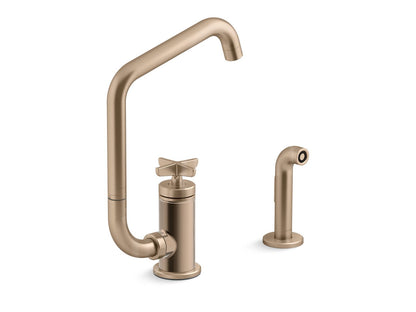 KOHLER Billet™ Single-handle bar sink faucet with two-function extended-reach spout and side sprayer
