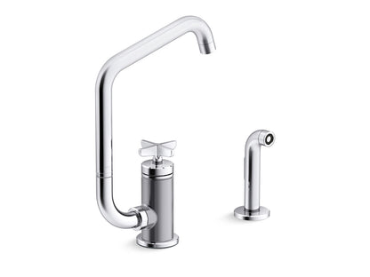 KOHLER Billet™ Single-handle bar sink faucet with two-function extended-reach spout and side sprayer