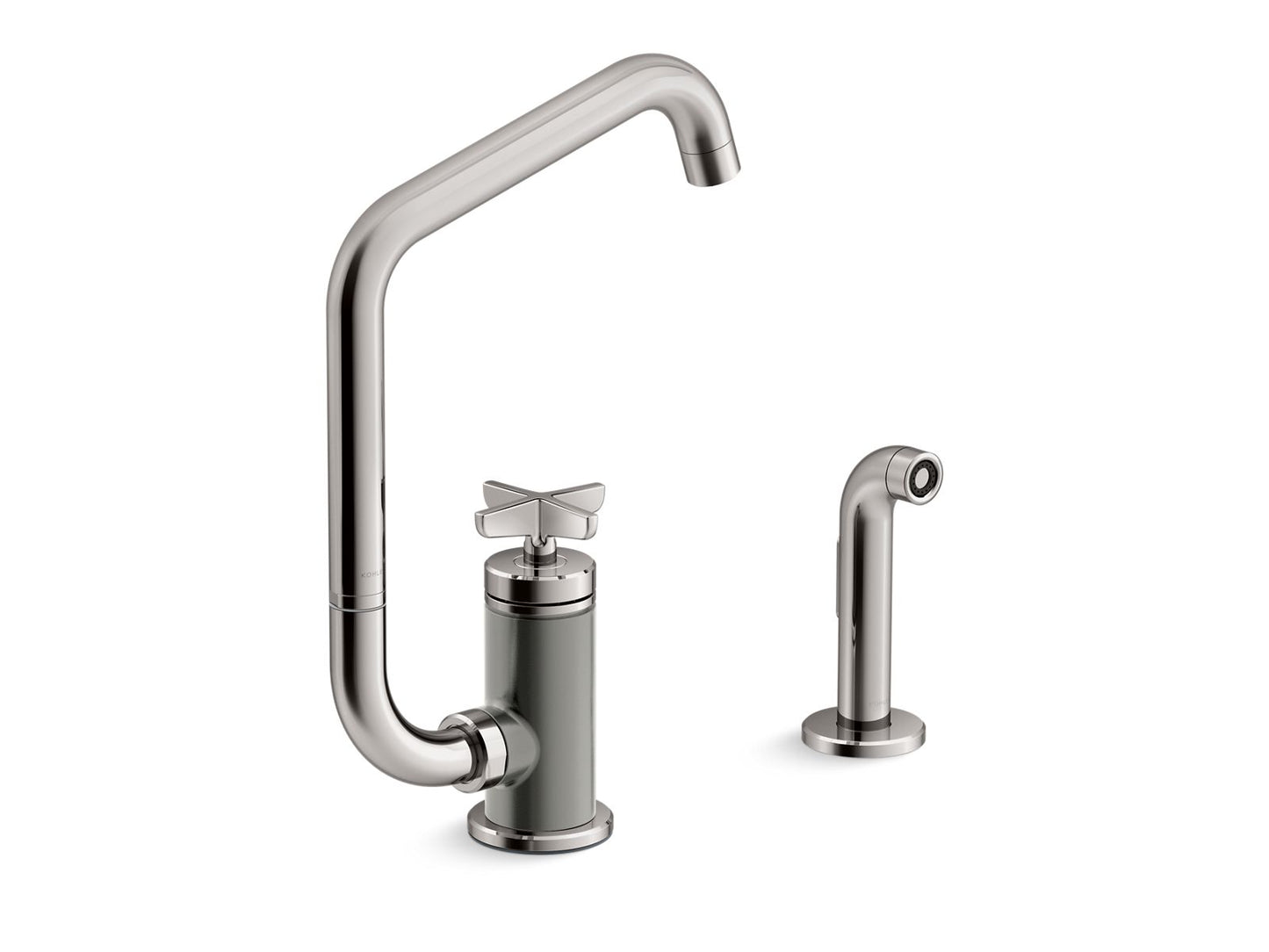 KOHLER Billet™ Single-handle bar sink faucet with two-function extended-reach spout and side sprayer
