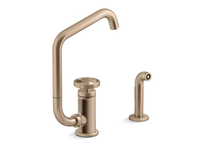 KOHLER Billet™ Single-handle bar sink faucet with two-function extended-reach spout and side sprayer